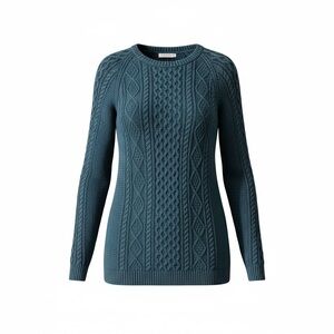 LL Bean Signature Teal Cable Knit Sweater Size Medium